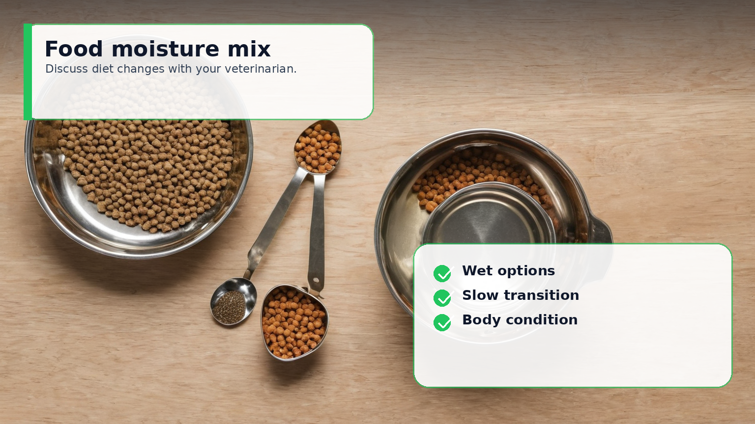 Wet and dry cat food options arranged for a gradual transition