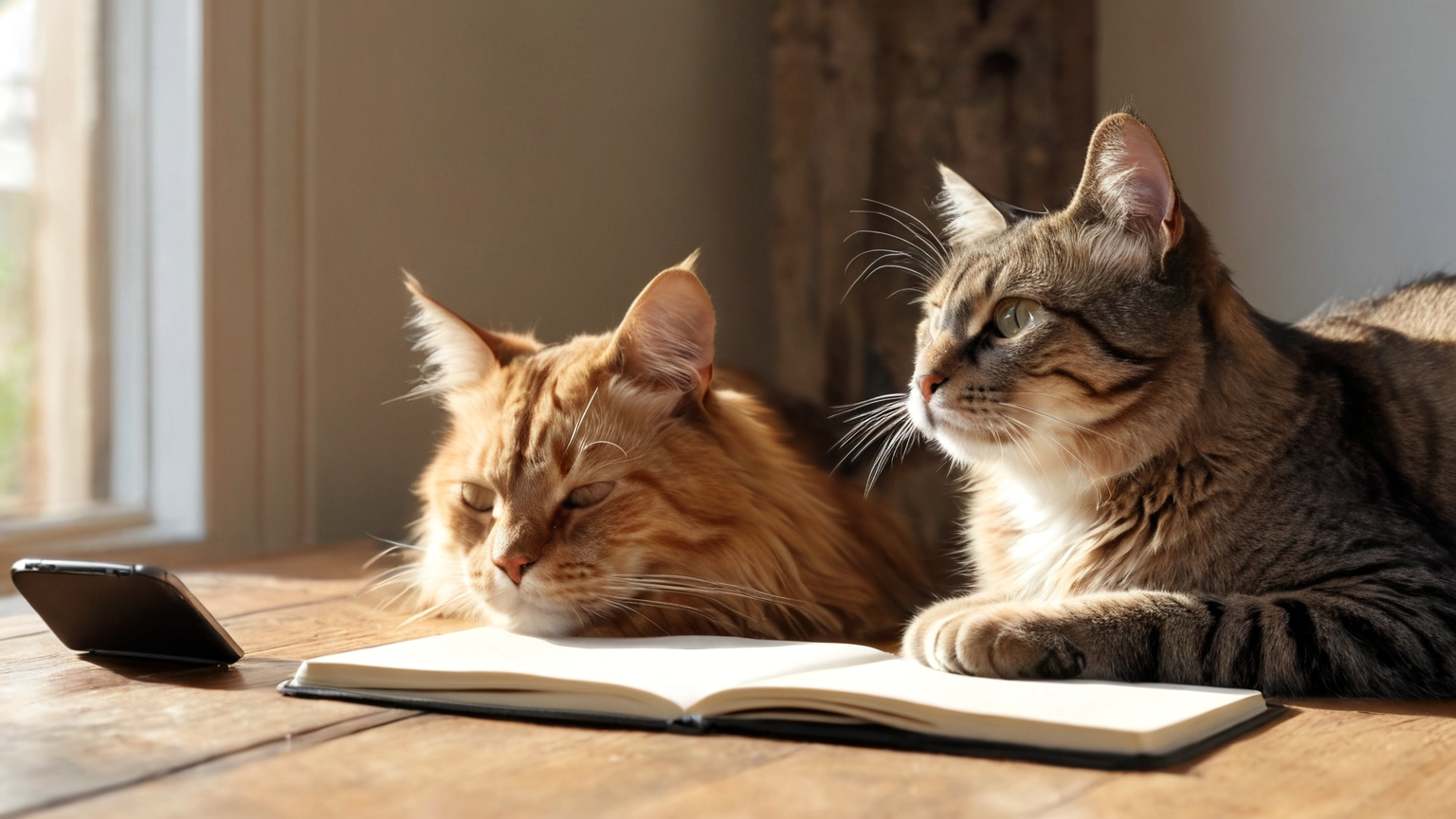 Owner calmly watching cat breathing and comfort indoors