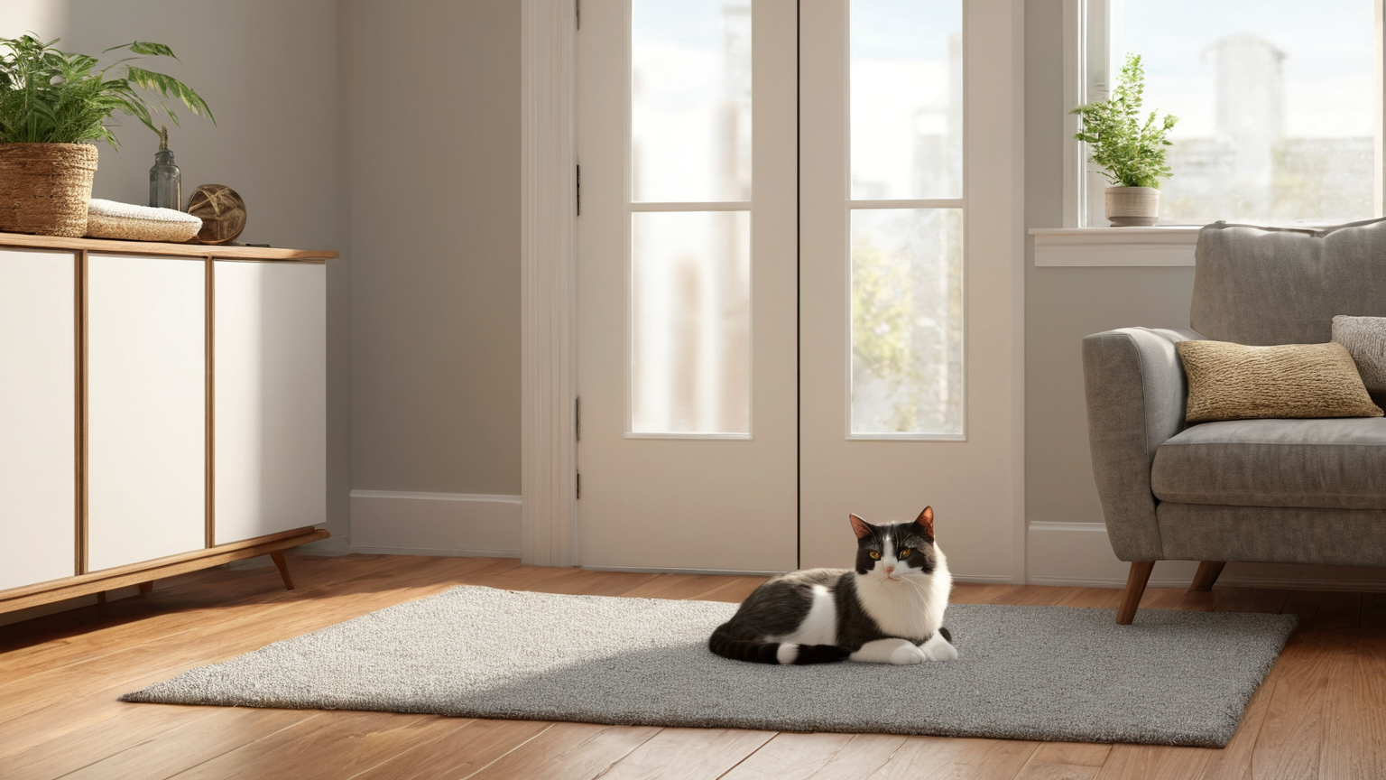 Air purifier setup for a cat during smoky outdoor air