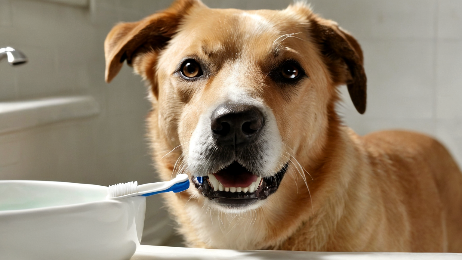 Dog tooth brushing routine with pet-safe supplies