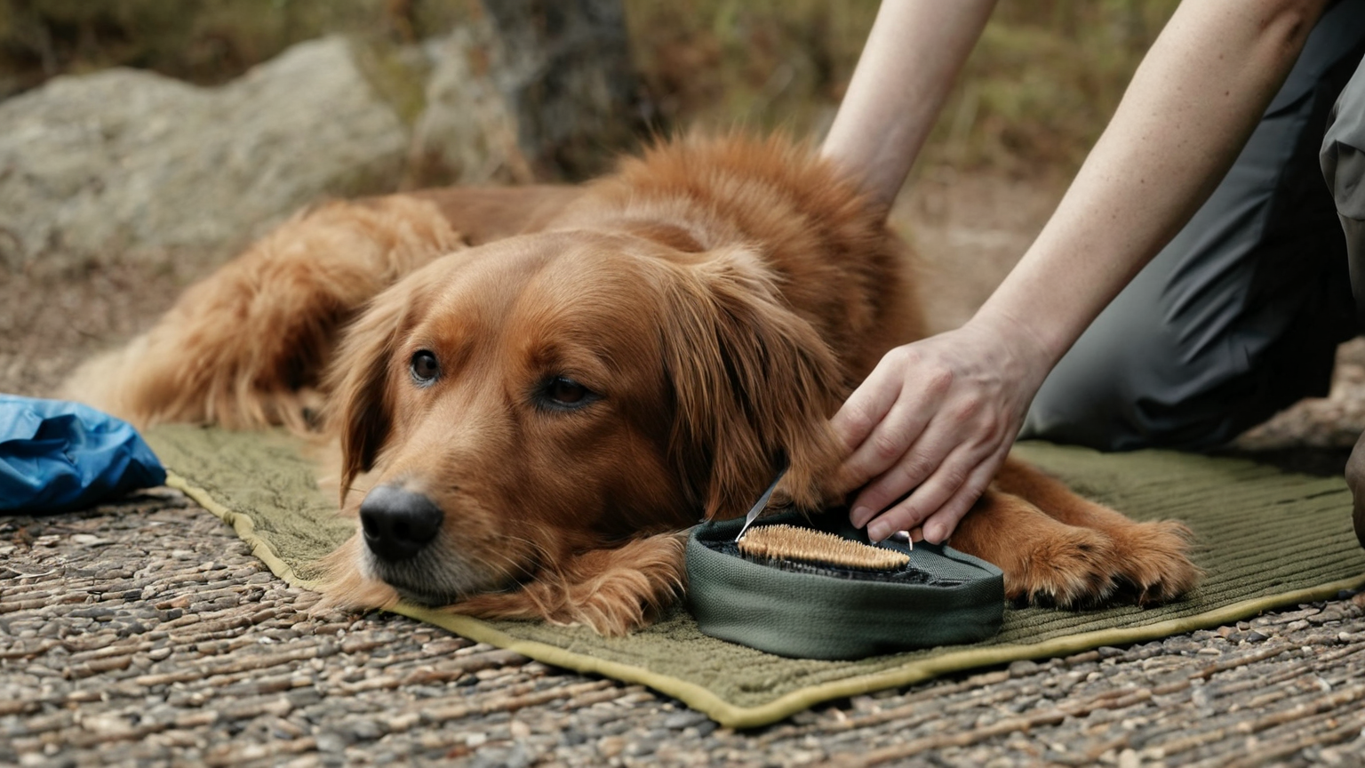 Calm dog tick check station after outdoor time