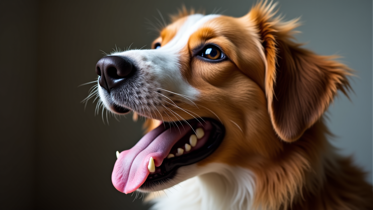 Watercolor illustration of an abstract dog mouth shape with tooth outlines on cream paper, no text, soft earth tones