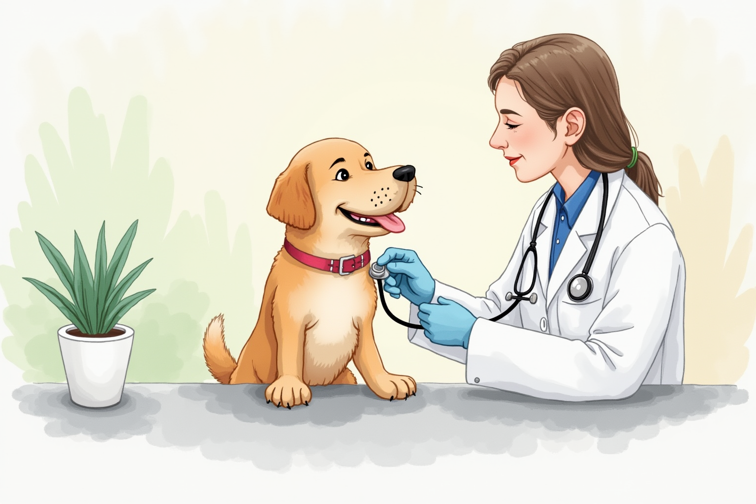 Healthy dog examined with veterinarian's stethoscope