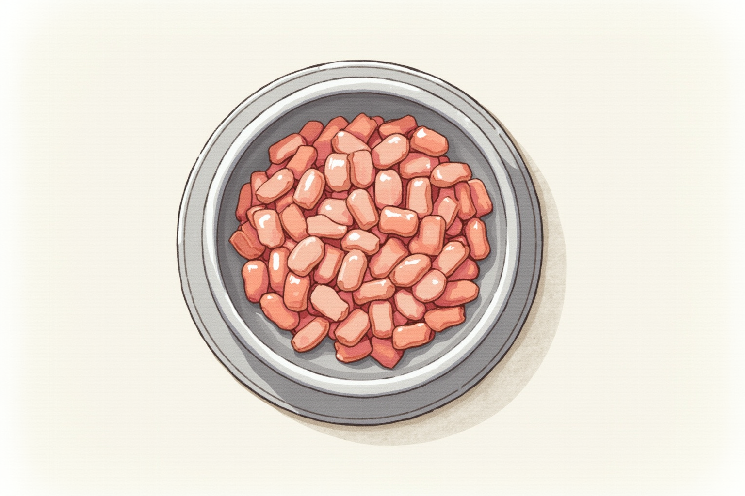 Stainless steel bowl with portioned raw pet food