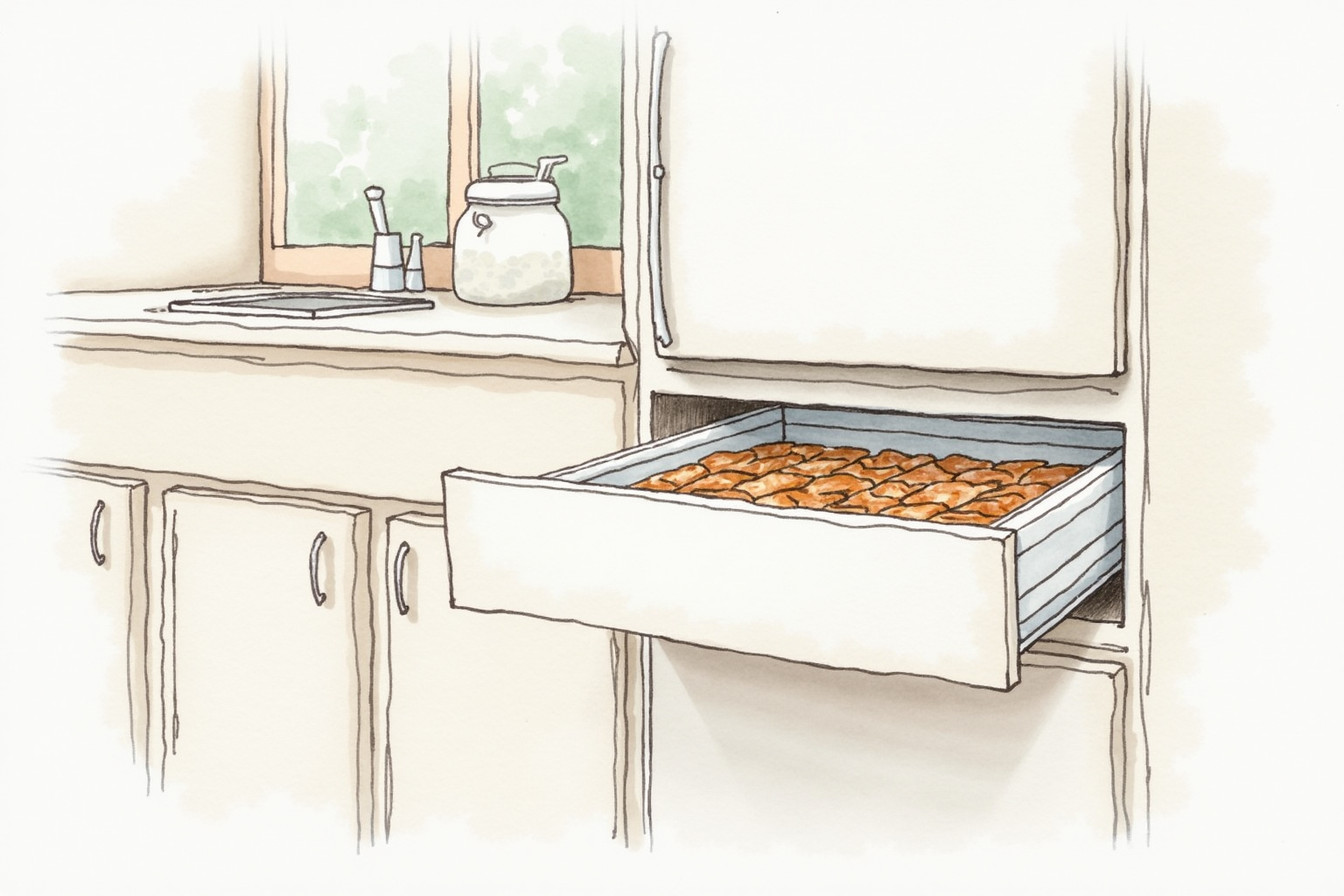 Freezer drawer showing frozen pet food portions
