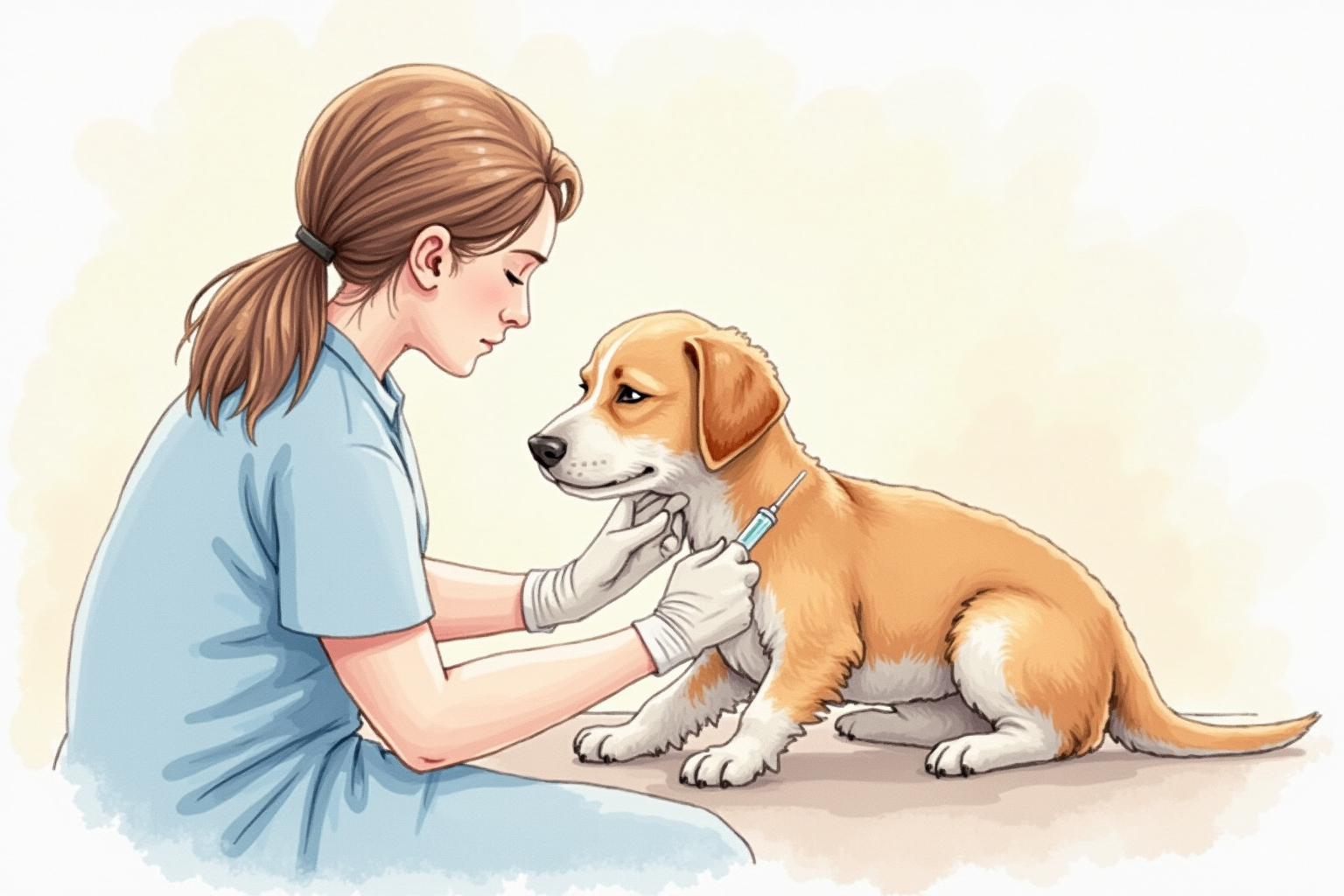 Veterinarian injecting a microchip between dog's shoulder blades