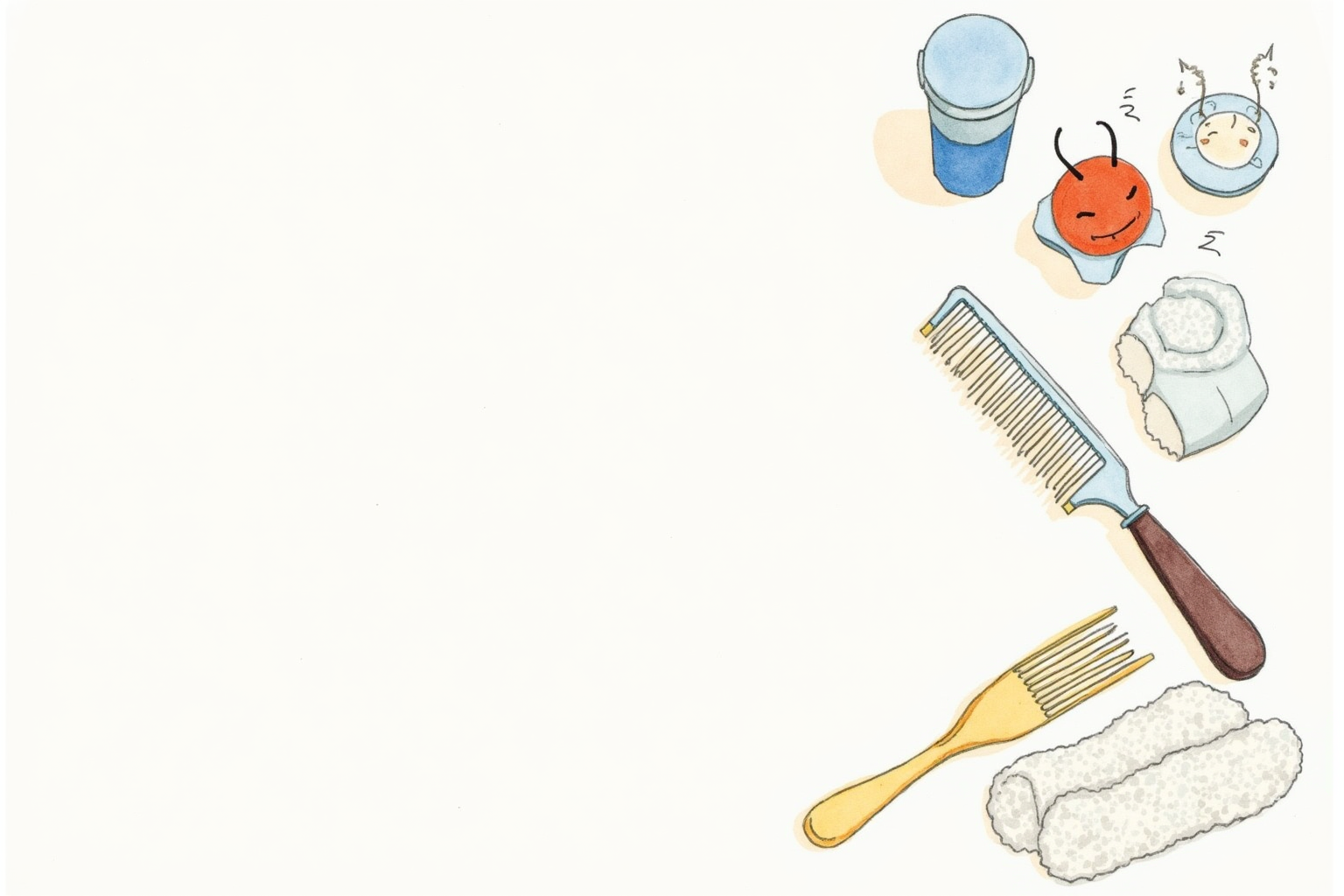 Flea comb beside clean towel and grooming supplies