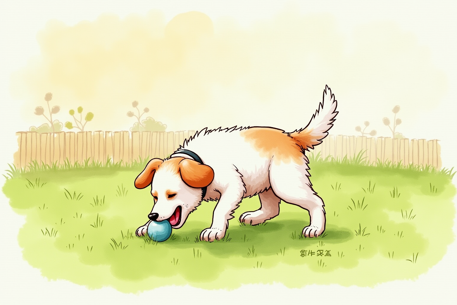 Healthy active dog playing in a clean grassy yard