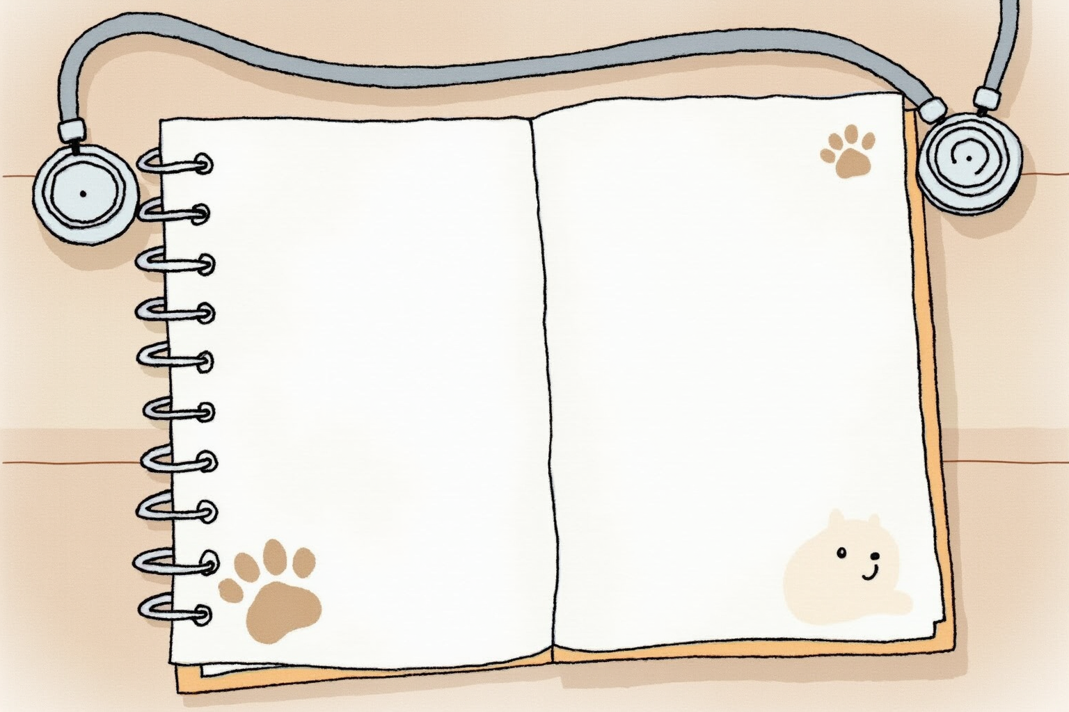 Pet medical record book with stethoscope on a wooden desk