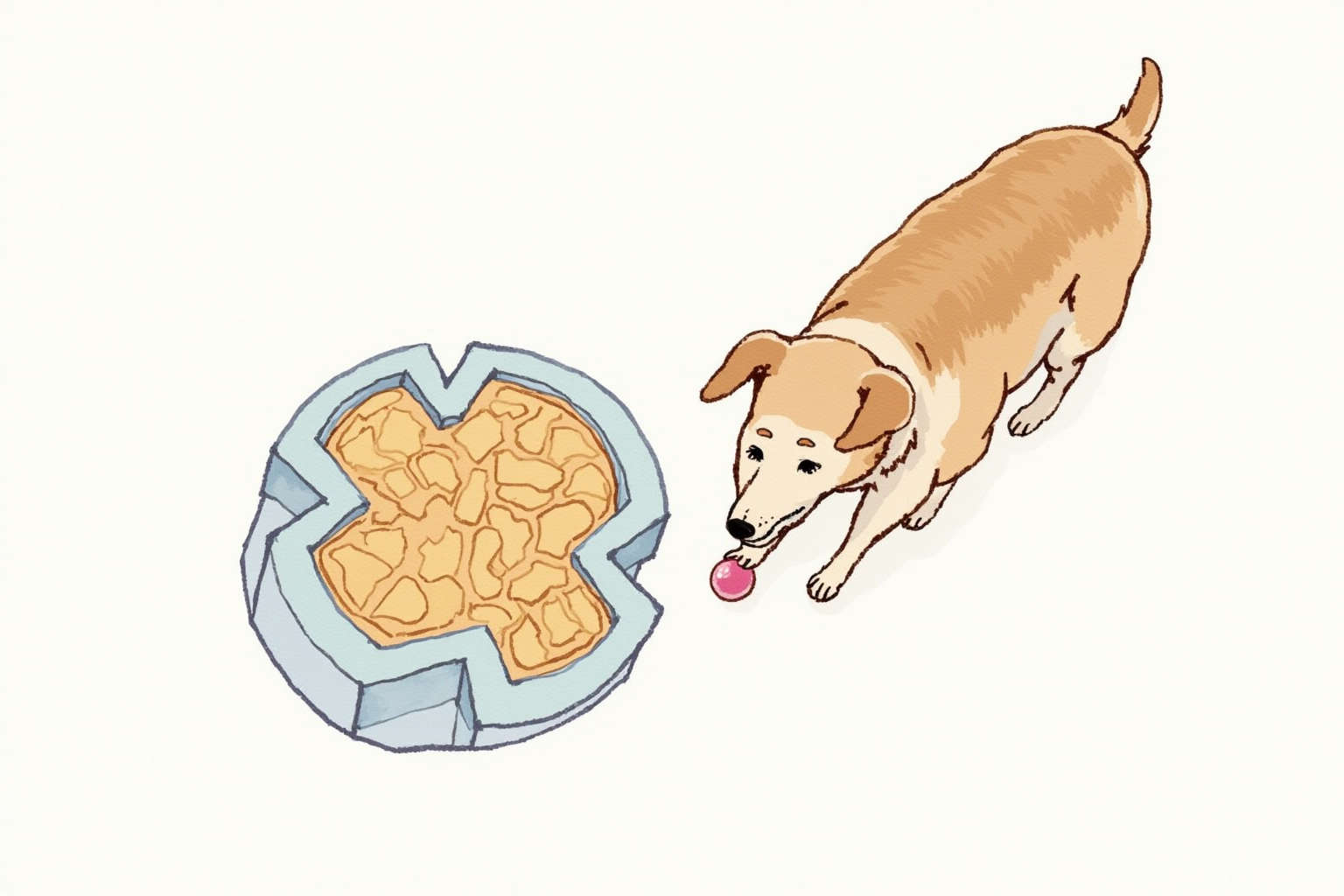 Kong-style puzzle toy filled with peanut butter being given to dog