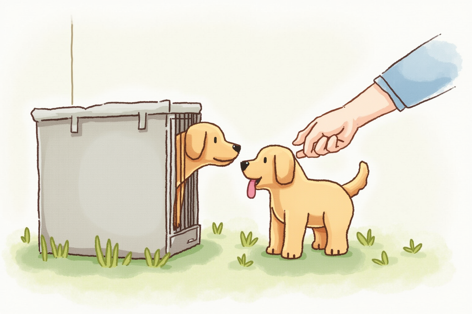 Hand placing a treat inside a dog crate as training reward