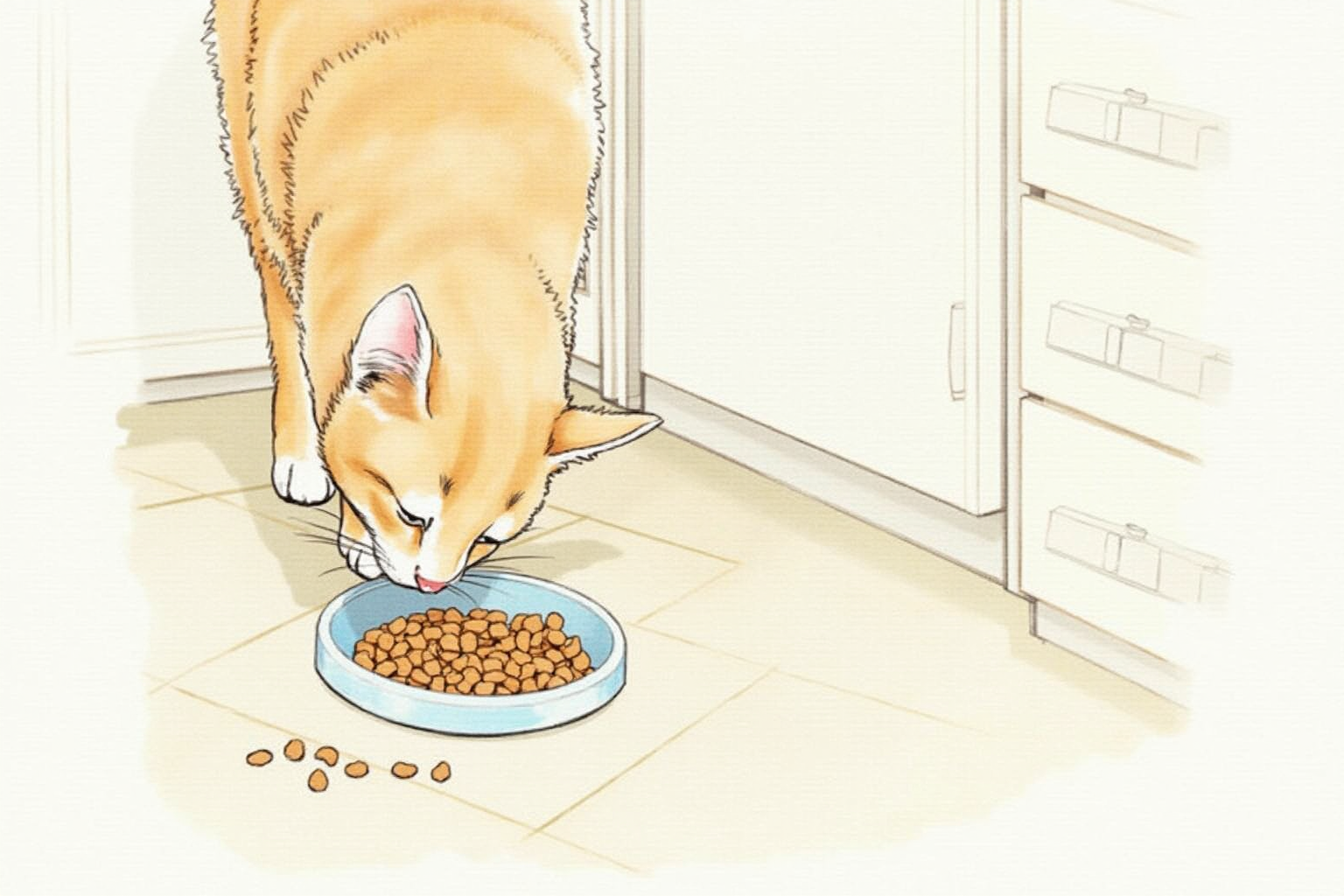 Puzzle feeder with kibble being investigated by curious cat