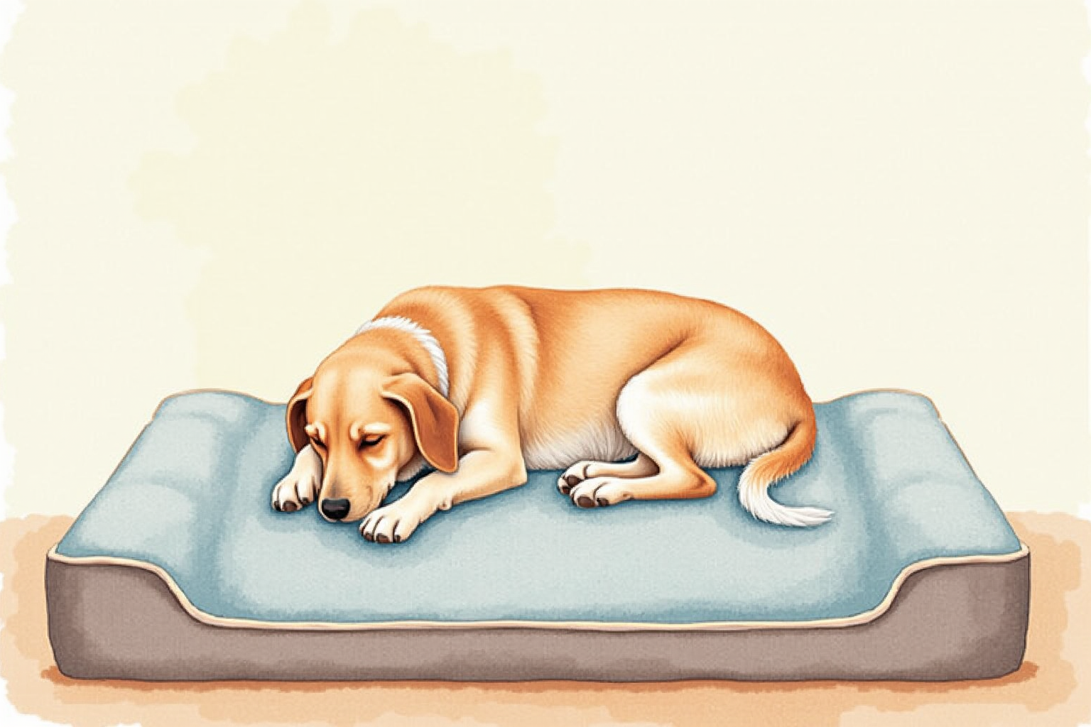 Senior dog resting on thick orthopedic bed with elevated edges