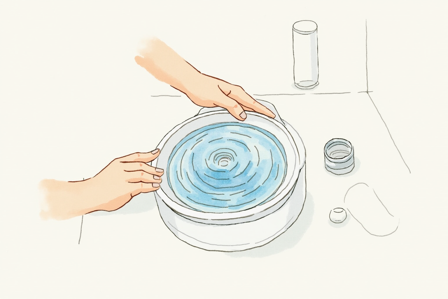 Hand cleaning a pet water fountain disassembled on counter