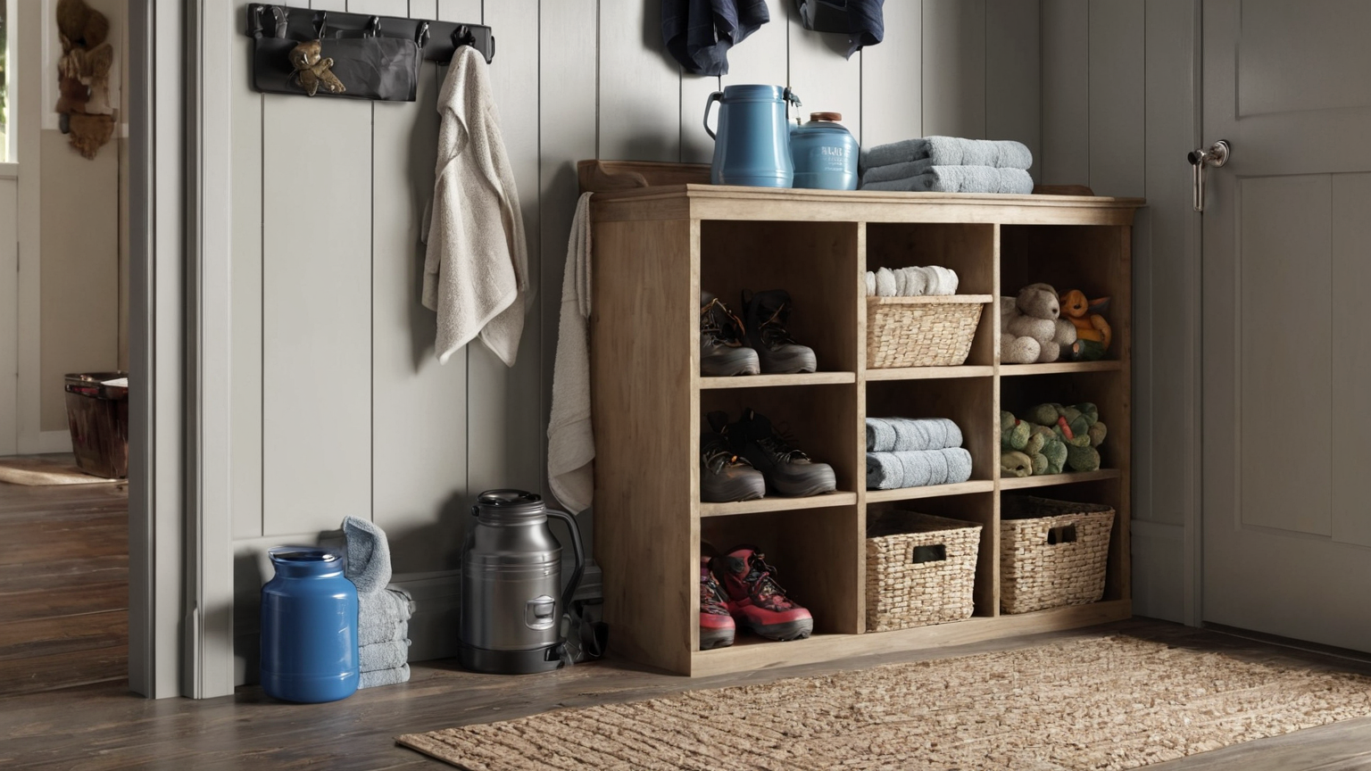 Pet carrier and evacuation shelf organized for quick departure